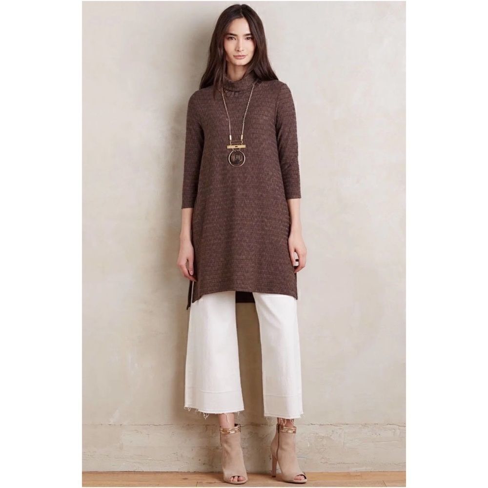 Anthropologie - Puella Naeve Dress Turtleneck Brown ribbed tunic 3/4 sleeve